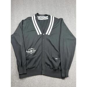 Blac Label Mens Black V-Neck Cardigan Sweater White Stripes Y2K Cotton 2XL